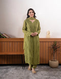 Olive Green Georgette Chikankari Embroidery Kurta With Pant Dupatta For Women