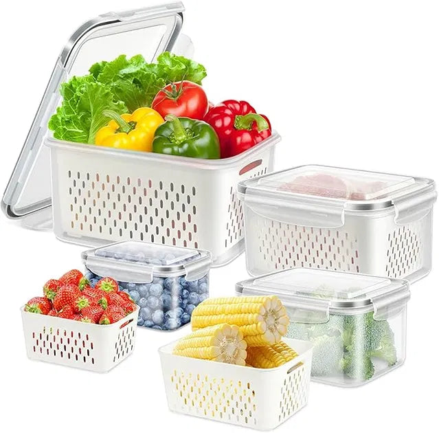 Fridge Organizer Storage Containers, Airtight Lid, Pack of 4