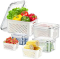Fridge Organizer Storage Containers, Airtight Lid, Pack of 4