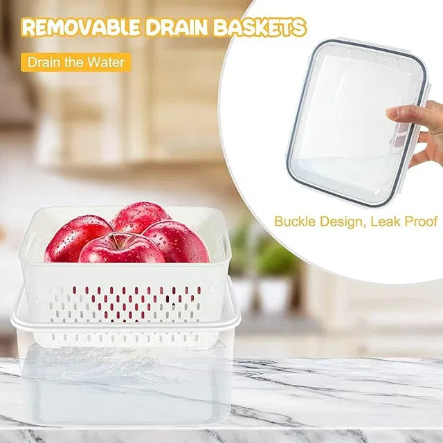 Fridge Organizer Storage Containers, Airtight Lid, Pack of 4