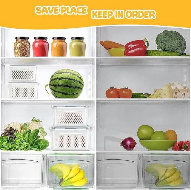 Fridge Organizer Storage Containers, Airtight Lid, Pack of 4