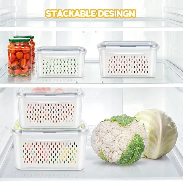 Fridge Organizer Storage Containers, Airtight Lid, Pack of 4