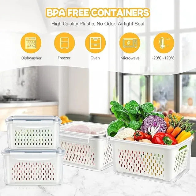 Fridge Organizer Storage Containers, Airtight Lid, Pack of 4