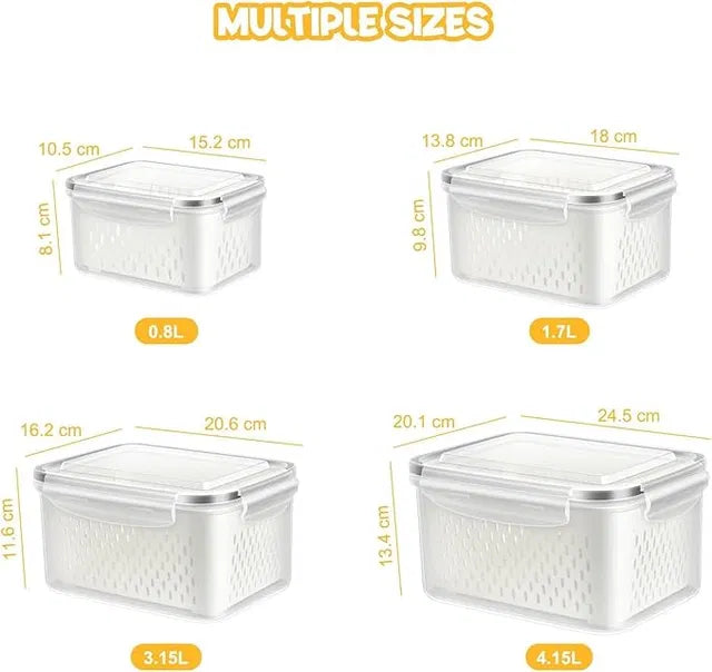Fridge Organizer Storage Containers, Airtight Lid, Pack of 4