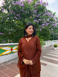 Rust Georgette Chikankari Embroidery Kurta With Pant Dupatta For Women